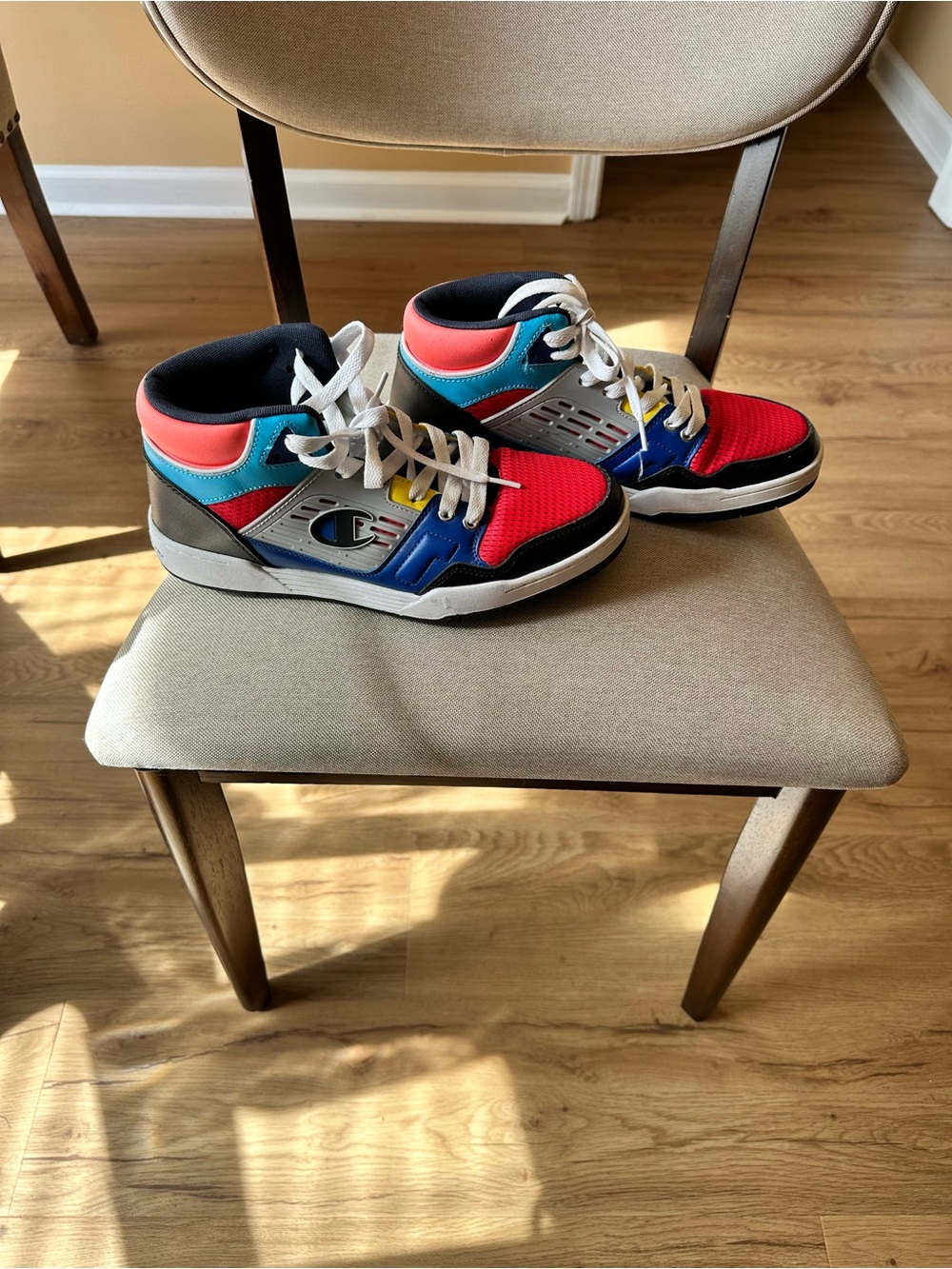 Champion Multicolor High-Top Sneakers in Red, Blue, Coral and Silver